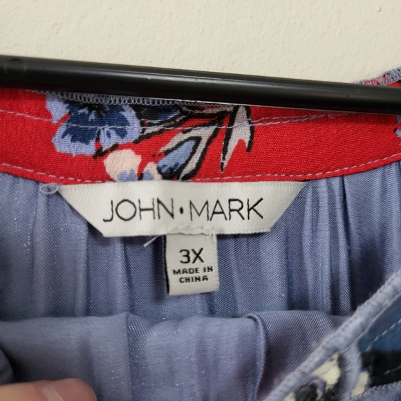 John Mark Women’s Blue Haze Satin French Blue Patchwork Peasant Top 3X boho - Picture 9 of 10